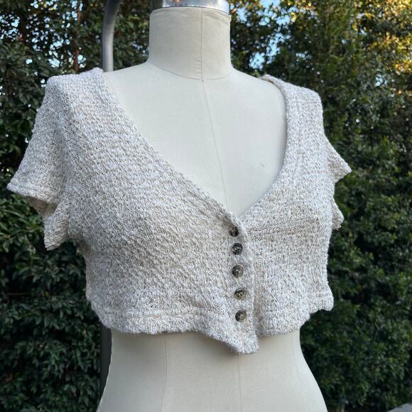 Vintage S-Wear Beige Cream Knit Button Crop Too 2000s Y2K USA Made - Picture 3 of 7